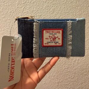 TRUE RELIGION Denim Patch Zip Pouch NWT 💙